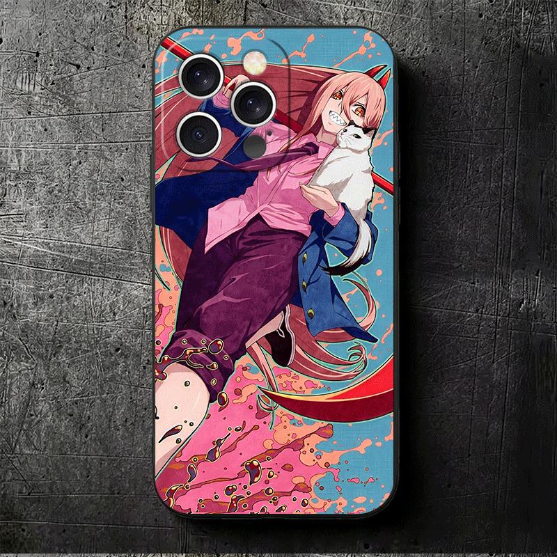 Anime Character Power CSM Soft Phone Case for iPhone 16 16E 17 Air 15 Pro Max 14 Plus 13 Mini 11 12 7 Black Cover Back Shell