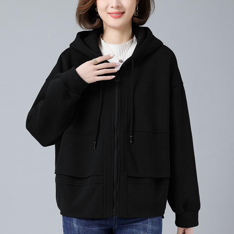 Damski kardigan polarowy z kapturem w dużych rozmiarach - Moda jesienno-zimowa 2024 dla kobiet w średnim i starszym wieku