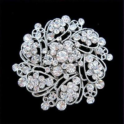 Kristall Silberne Blumenbrosche - Elegantes Herbst/Winter Damenaccessoire für Schals und Korsagen
