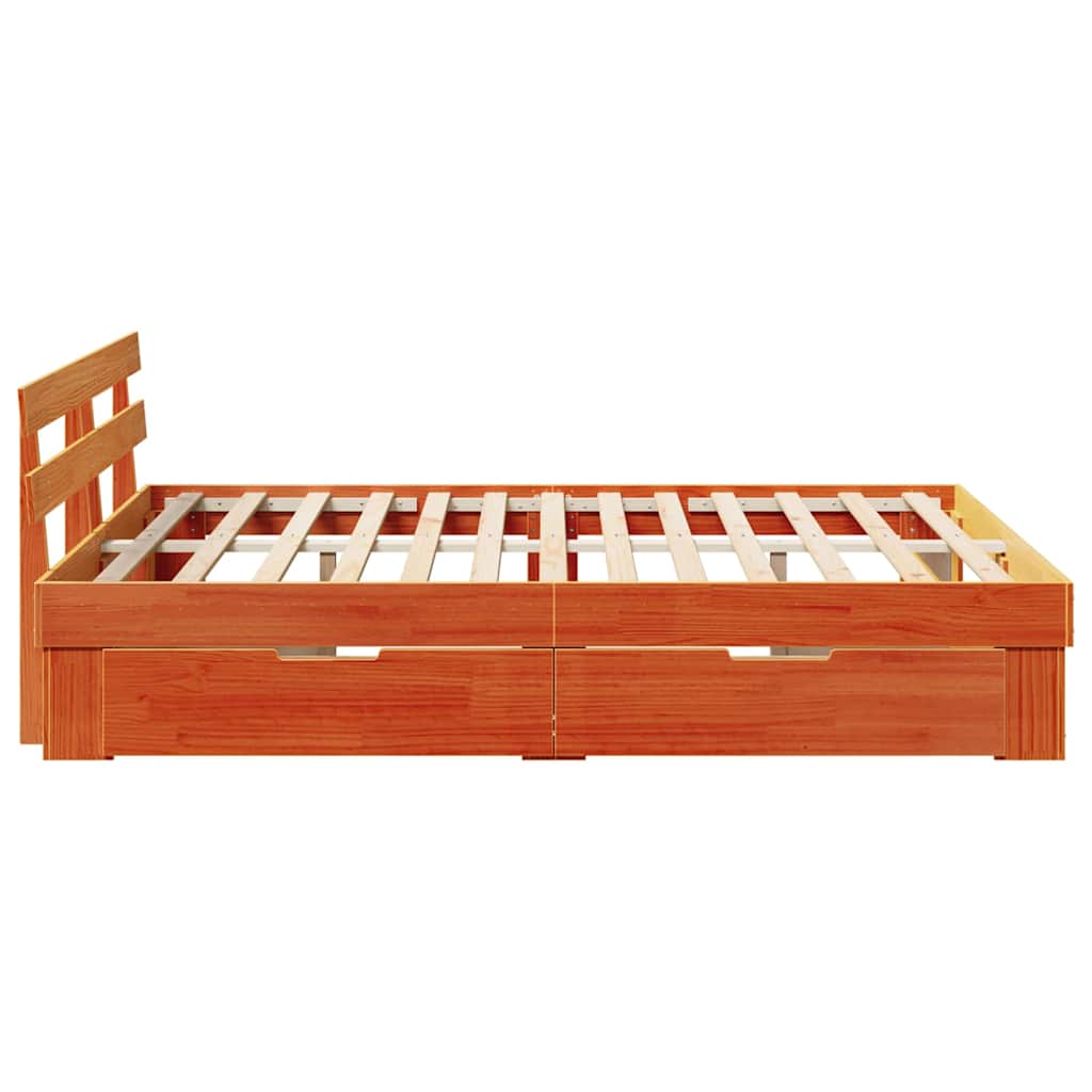 Bed Frame Waxed Brown 160 X 200 Cm Solid Pine Wood
