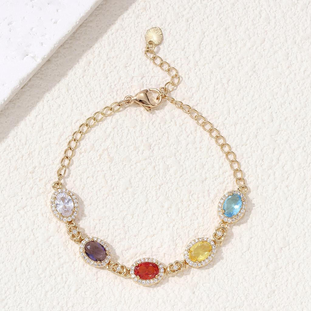 Color Zircon Bracelet, Simple and Versatile Thin Chain Women's Versatile Birthday Party Fashion High-end Jewelry