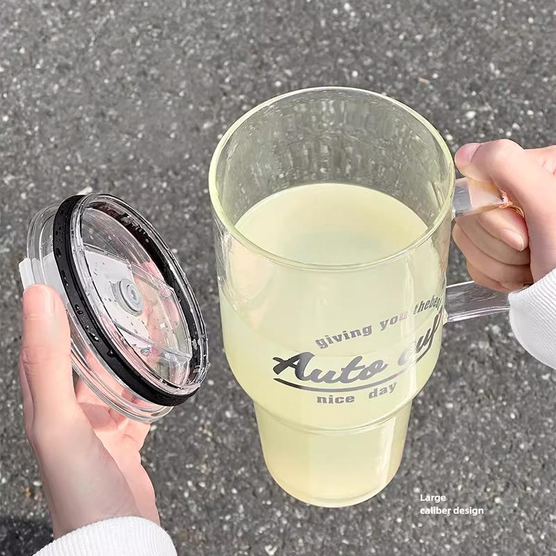 1000ml Large Glass Cup With Lid And Straw For Ice Coffee  Water Tea Juice Beer Wine Glass Mug Bottle Aesthetic Drink Bottle Gift