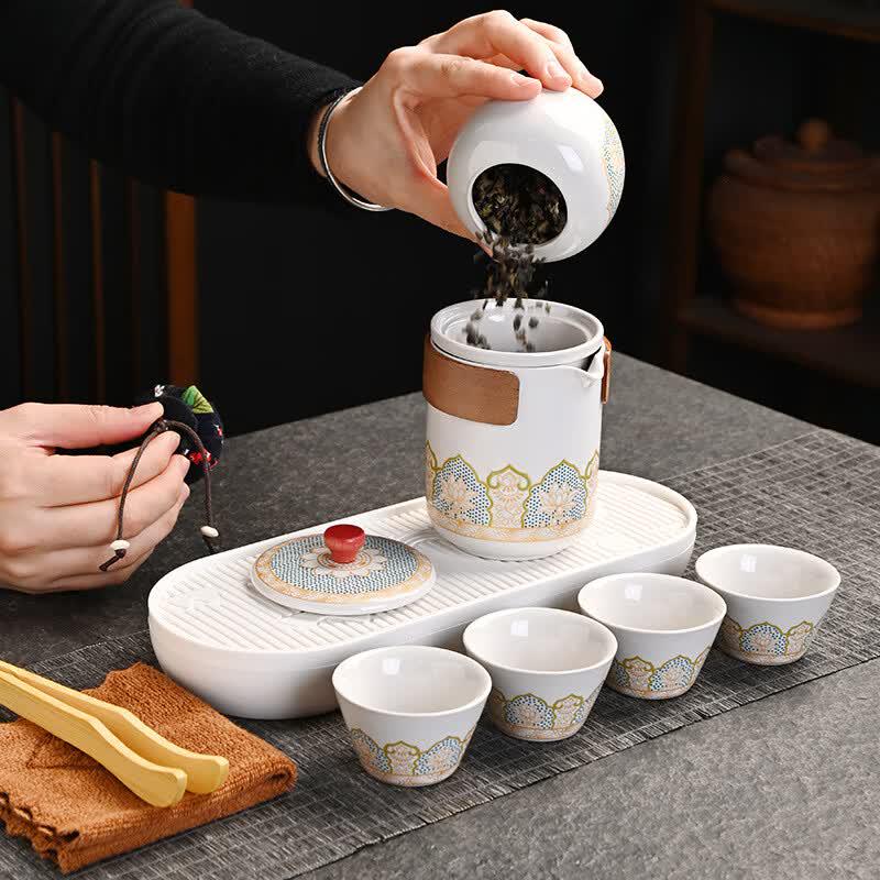 Chá Xún Portable Ceramic Tea Set with Quick Cups