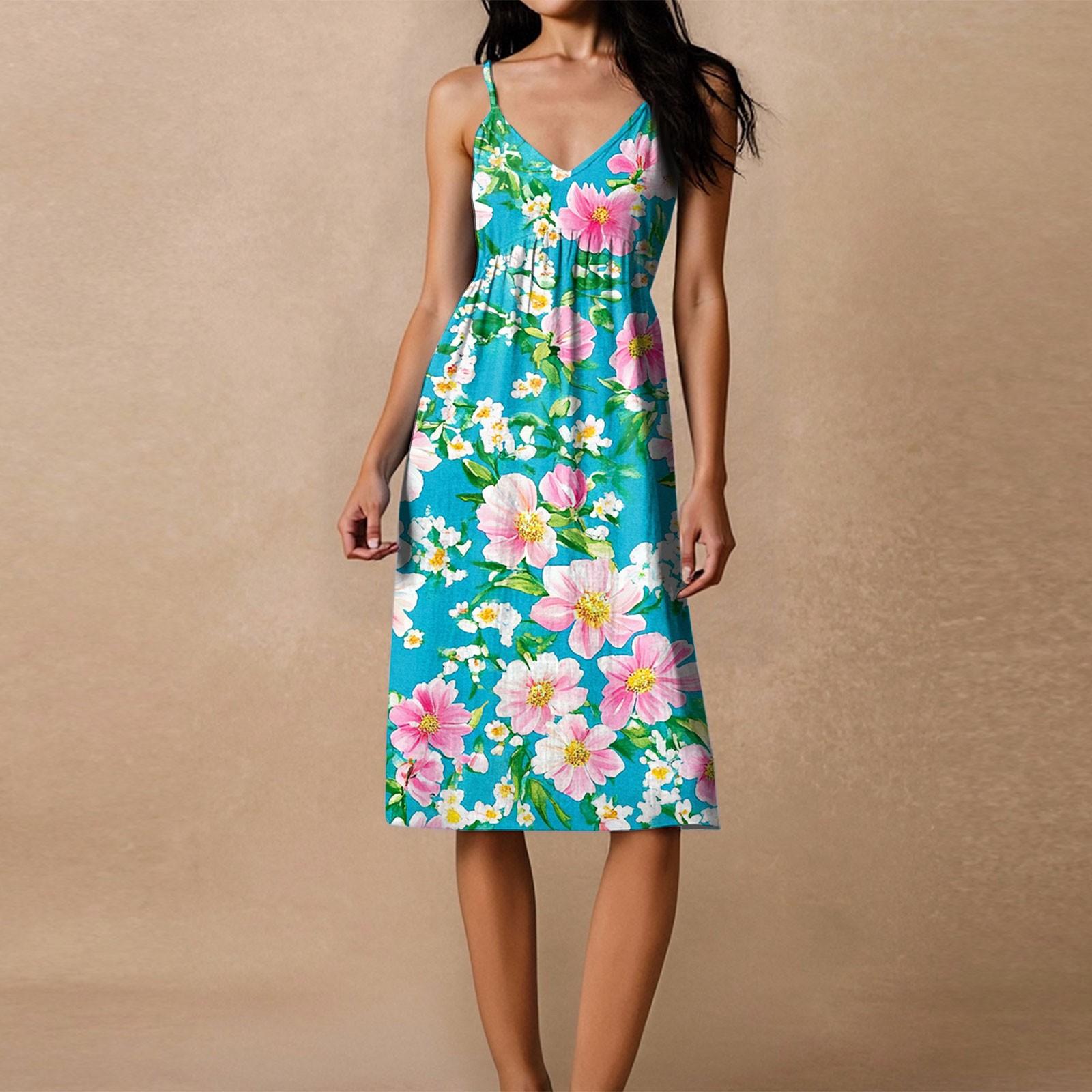 

Женский сарафан на тонких бретелях, с открытой спиной, с бантом, свободный, повседневный, пляжный, для отпуска, с цветочным принтом S циан
