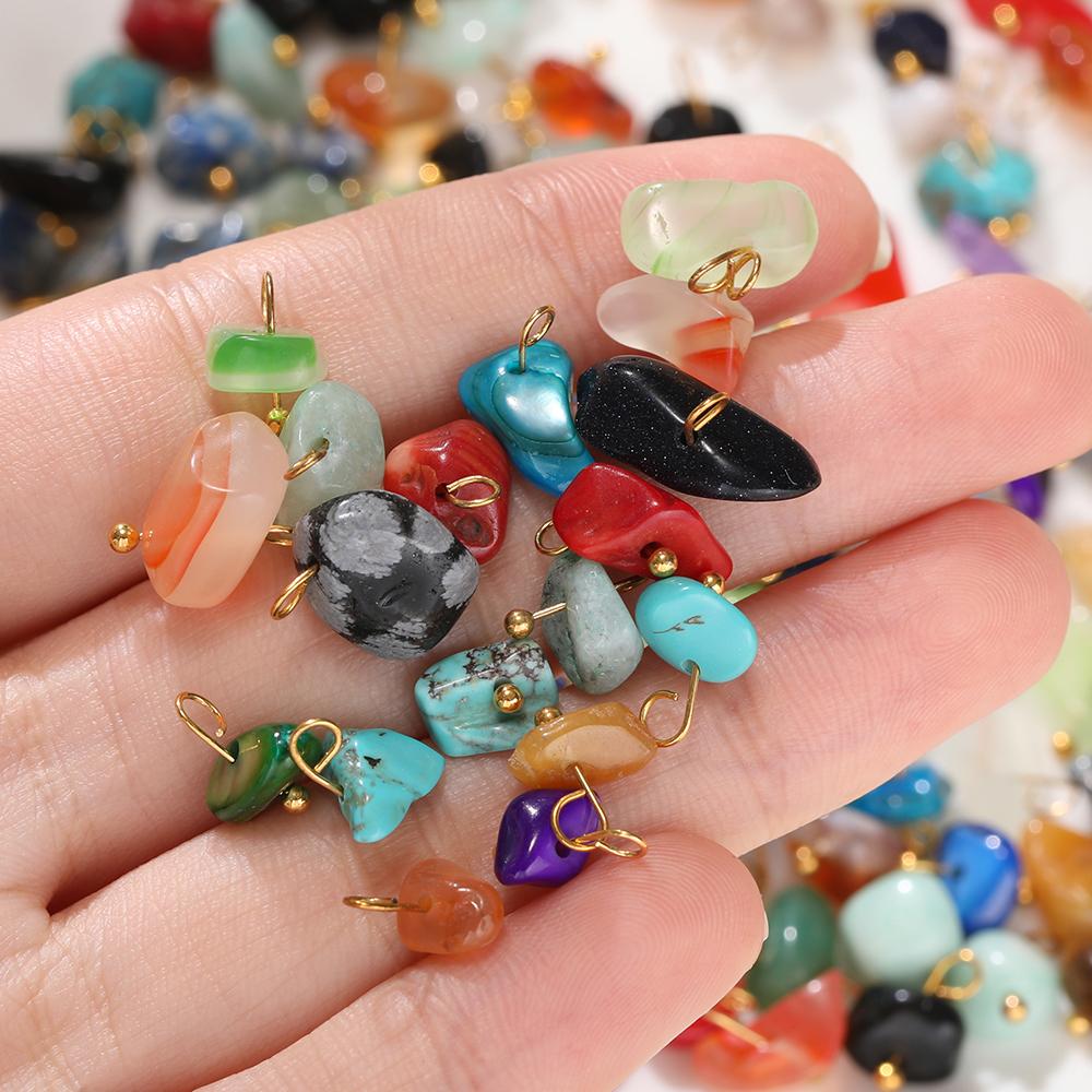 5Pcs Irregular Natural Stone Bead Pendant Multicolor 3-20mm Broken Stone Pendant Nine Needle Pin for Necklace DIY Jewelry Making