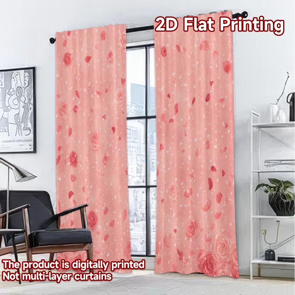 2D FLAT PRINTING 2pcs Curtains (Without Rod) Valentine's Pink Rose Blossoms Modern Fashionable Curtains Semi-Sheer Curtains