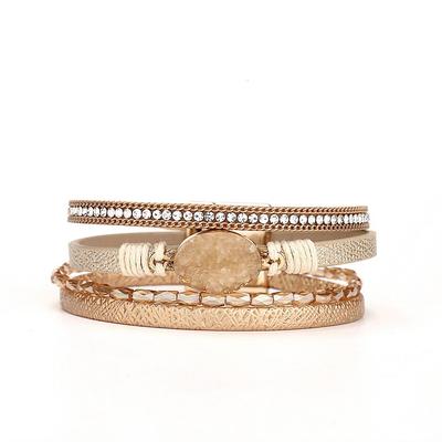 Europäischer & Amerikanischer Modischer Mehrschichtiger Lederarmband mit Kristallperlen und Magnetschnalle