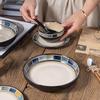 Nordic Blue Grid Underglaze Ceramic Dinner Plate