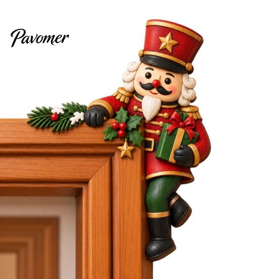 Holiday Door Decor Christmas Wooden Topper, Funny Snowman Nutcracker Penguin Angel Santa Claus Indoor Decoration Frame Corner Sign for Window