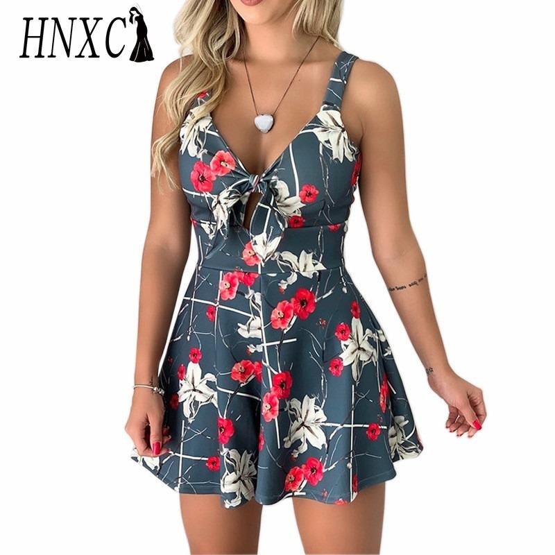 HNXC ქალთა მოდა შემთხვევითი სოლიდური პრინტი საზაფხულო გაზაფხულზე უსახელო შარვალი კომბინეზონები და რომპერები
