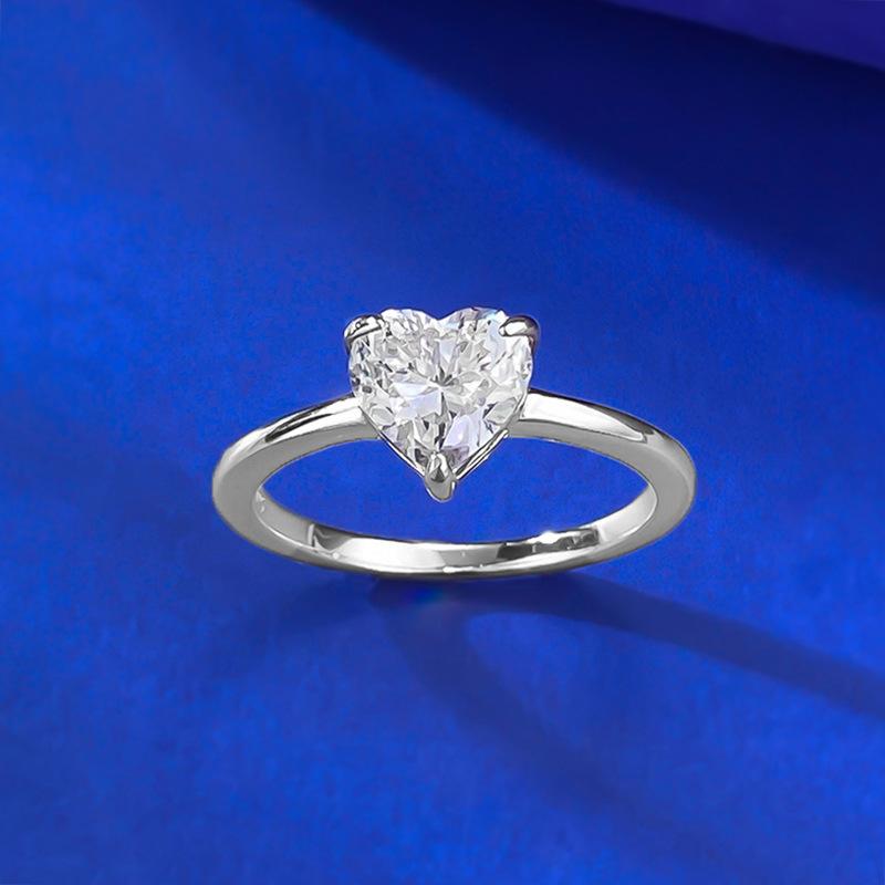 Simulation Diamond Ring 7 * 7Mm Heart-Shaped White Diamond Temperament Wedding Ring Women'S Daily Life