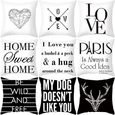 New Peach Skin Pillow Cover Black and White Letter Print Sofa Cushion Cover Office Cushion Cover