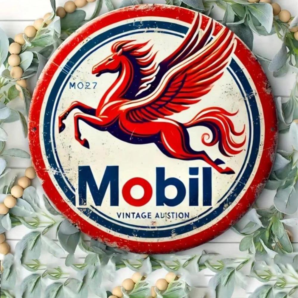 Vintage Mobil Pegasus Metal Tin Sign Retro Wall Decor 8x8 Inch