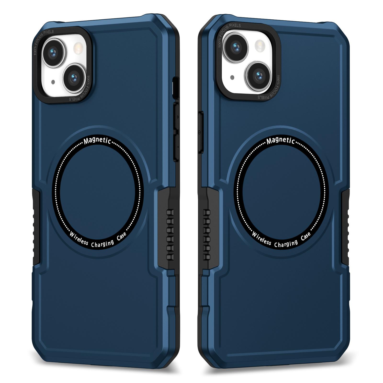 

For iPhone 15 Magnetic Phone Case Compatible with Magsafe PC+TPU Anti-Fall Protective Cover Dark Blue