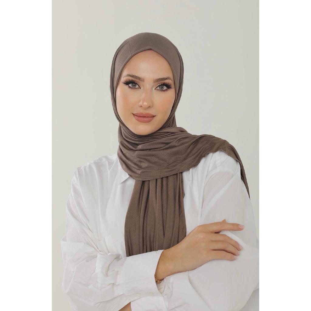 Șal negru din bumbac pieptănat de lux - șal hijab din lycra din jerseu pentru femei