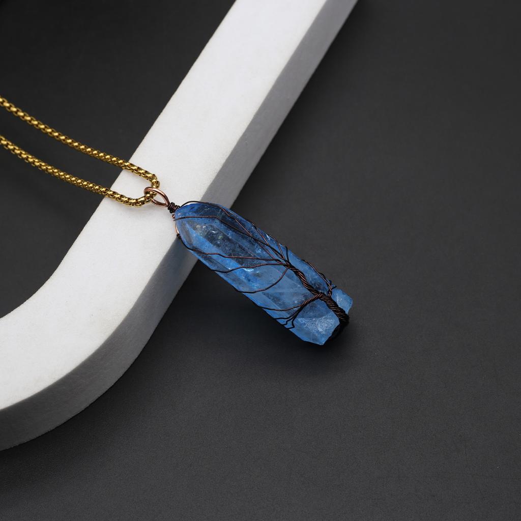 Natural Stone Necklace Synthetic Exquisite Blue Clearing Irregular Necklace Pendant For Women Birthday Gift Chain 60 CM