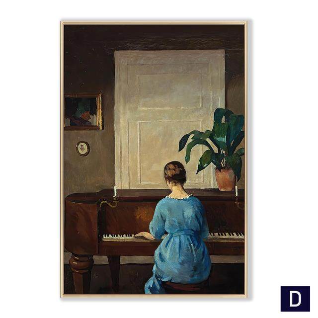 Vintage Girls Play Piano Poster European Figure Canvas Prints Painting Wall Art Picture for Living Room Interior Home Decor
