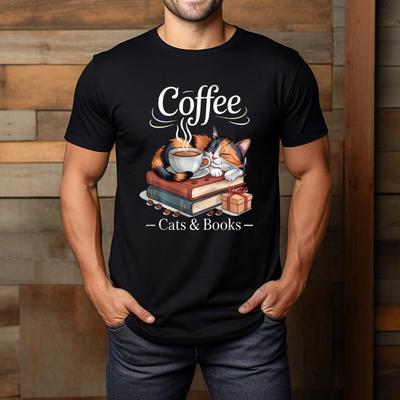 Gatti Caffè Libri Calda Gatta Tricolore Lettore Amore Gatto Carino Maglietta