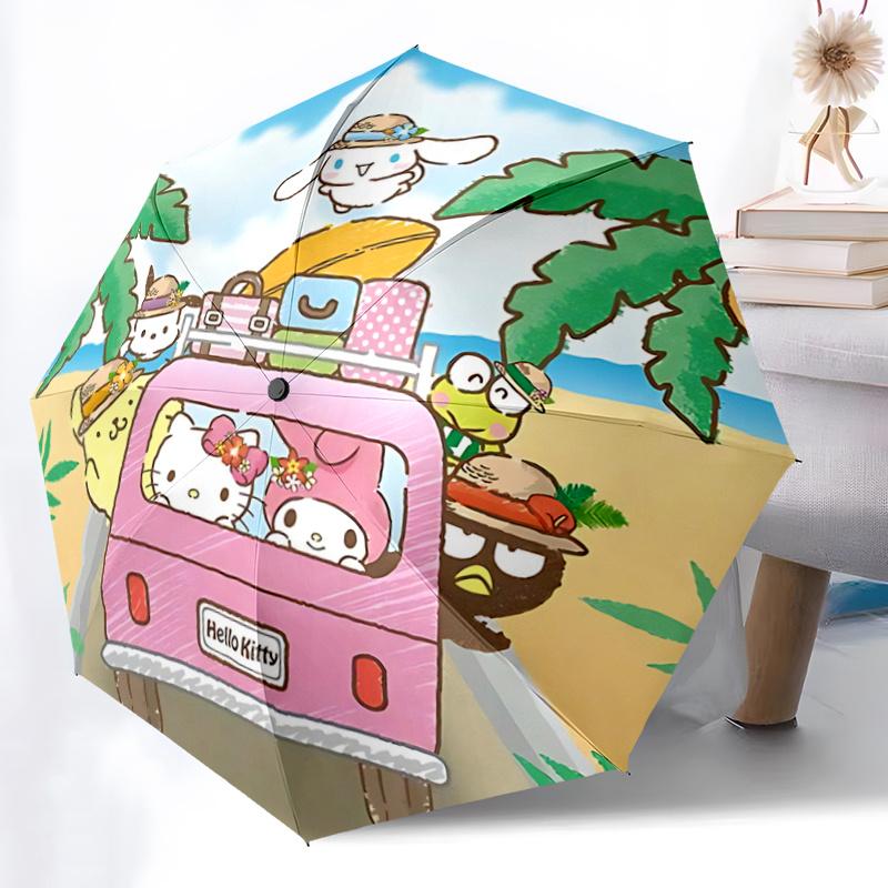 1pc Hello Kitty Auto Open Close Umbrella - Portable Three-Fold Design with 8-Bone Iron Frame, Outdoor, Gift for Fans, Travelers, Everyday Use.N048