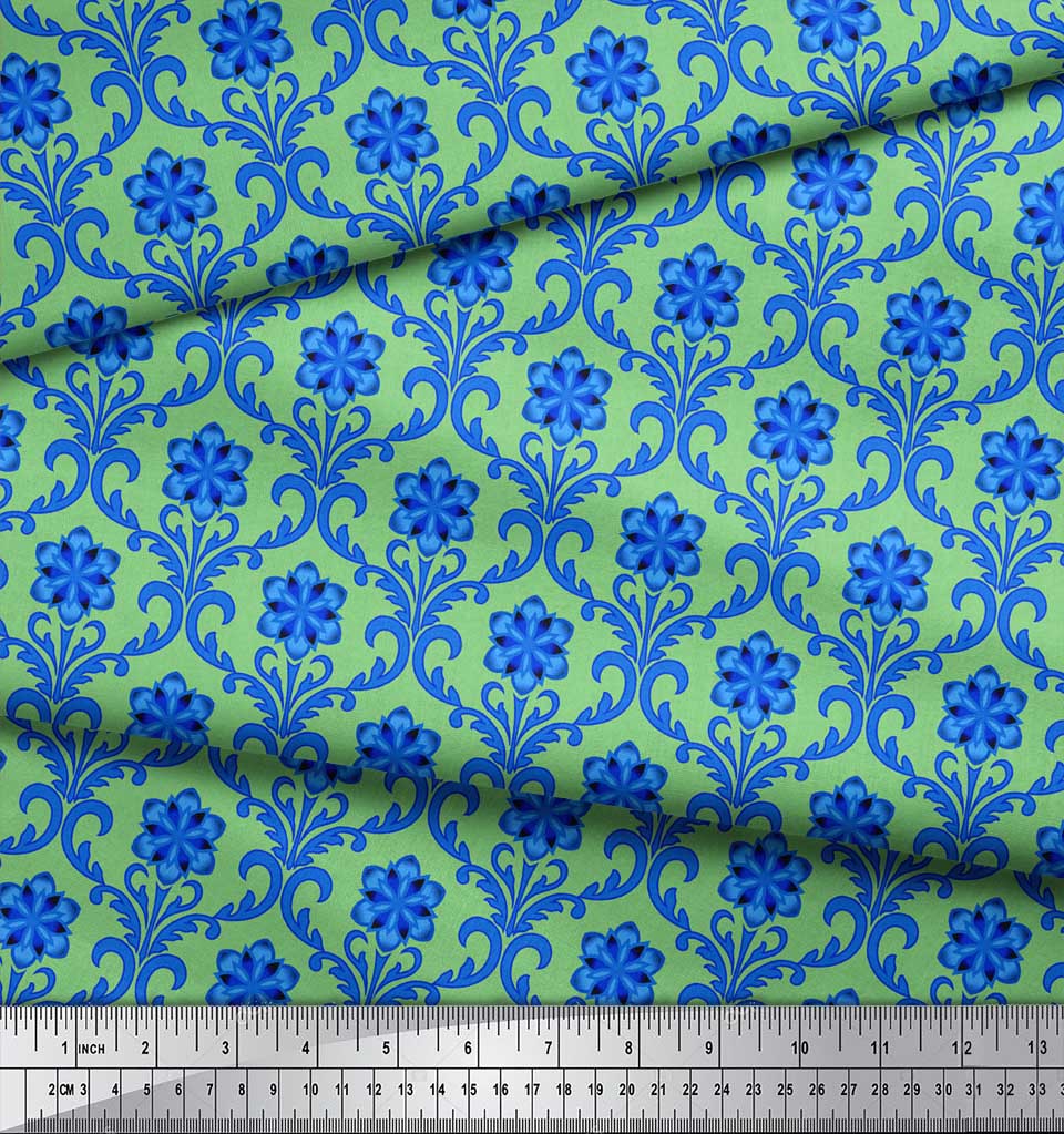 Soimoi Svart Poly Crepe Stoff Floral Damask Print Stoff etter meter 42 tommer