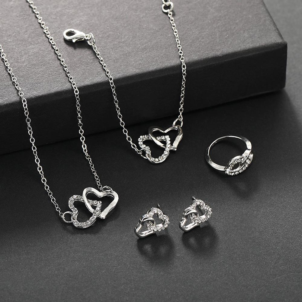 Elegantes Doppelherz Halsketten Schmuckset - Leichte Luxus Brautkollektion