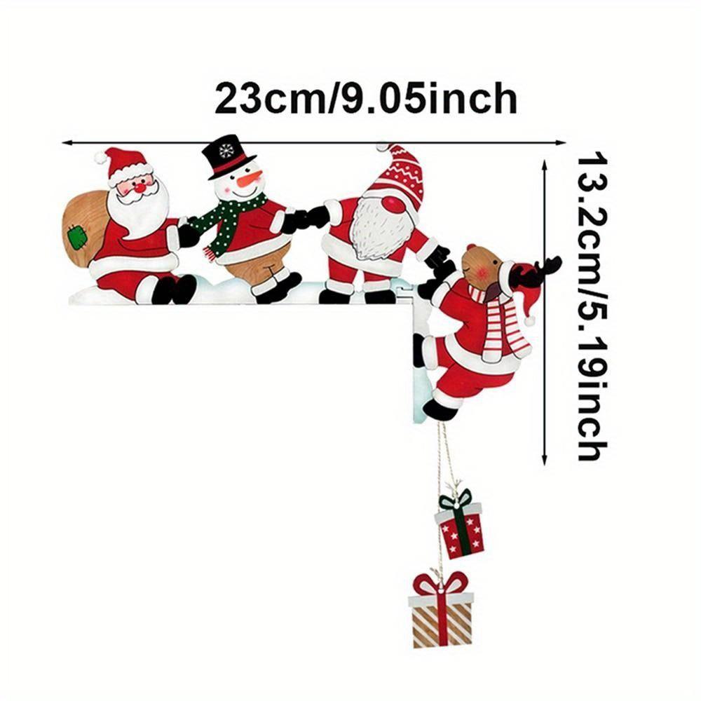 2D Flat, Charming Wooden Santa Claus, Snowman and Reindeer Door Frame Decoration-Hang Holiday Ornament,Christmas Wall Decoration