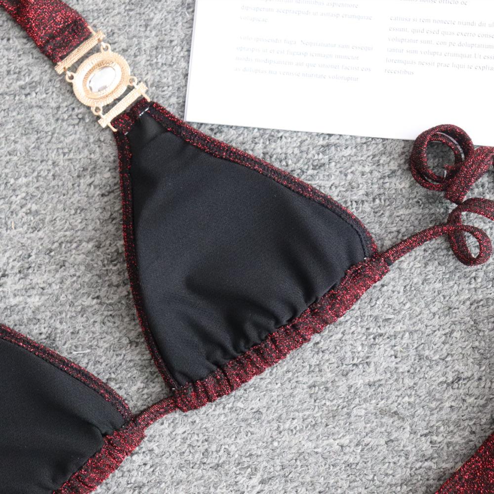 Sexy Shiny Swimsuit Crystal Diamond Bikini Gold Strap Ladies Swimsuit