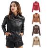 Veste en cuir à col rabattu pour femme, décontractée, fine, en PU, ample, avec fermeture éclair, style streetwear, manteau surdimensionné