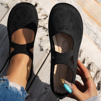 Round-toe Single Shoes Fairy-style Ballet Shoe Knitted Mary Jane Flat Knitted Single Shoes Walking Loafers Sneakers