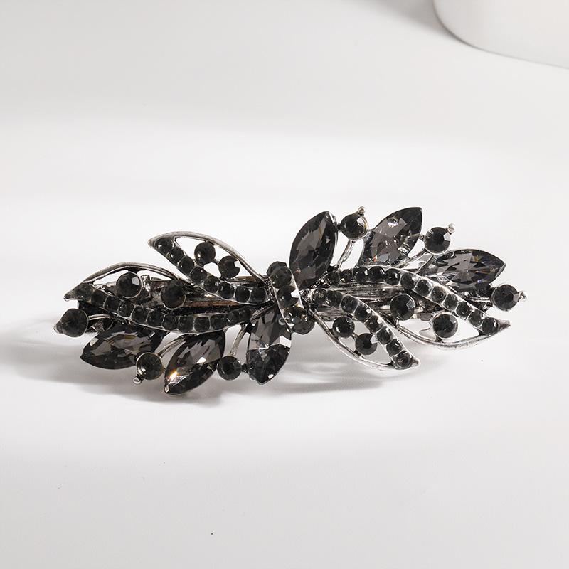 Clip de Primavera de Circonita Blanca Flor de Pedrería Brillante Clip Superior Clip Horizontal Elegante Adorno para el Cabello de Moda para Madres