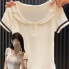 Contrasting Color Polo Collar Short Sleeve Women's Top - New Summer Style