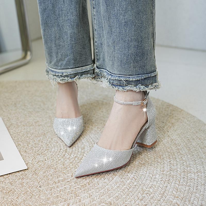 Fashion 2024 New Selling Womens Shoes Fashion Baotou Sandals Elegant Pointed All-match Solid Color Dress Party Women's High Heel Sandals