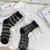 Lolita Invisible Socks Women Girls Summer Silk Lace Socks Crystal Silk Love Heart Ankle Socks Black White Transparent JK Sock