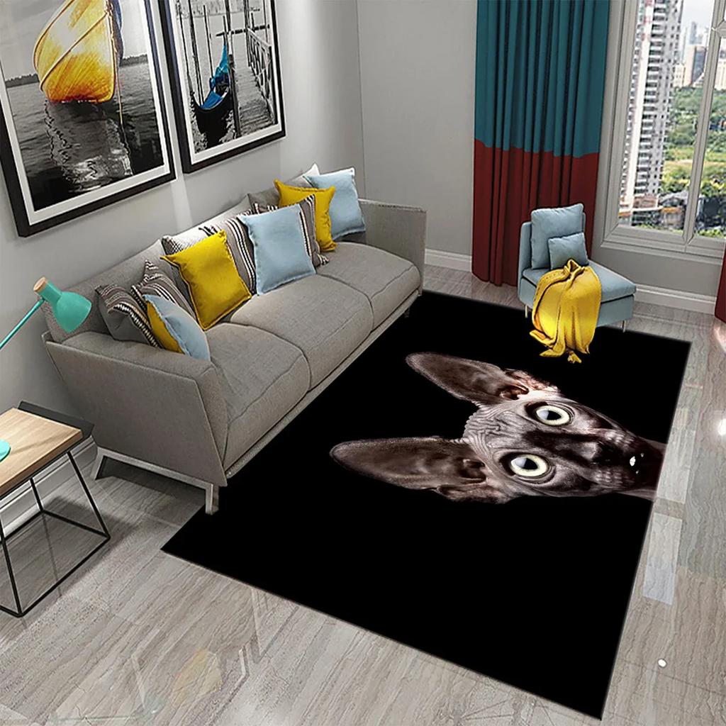 3D Sphynx Cat Carpet Cute Hairless Cat Rugs for Children's Bedroom Living Room Decor Carpet Kitchen Bathroom Non-Slip Area Mats