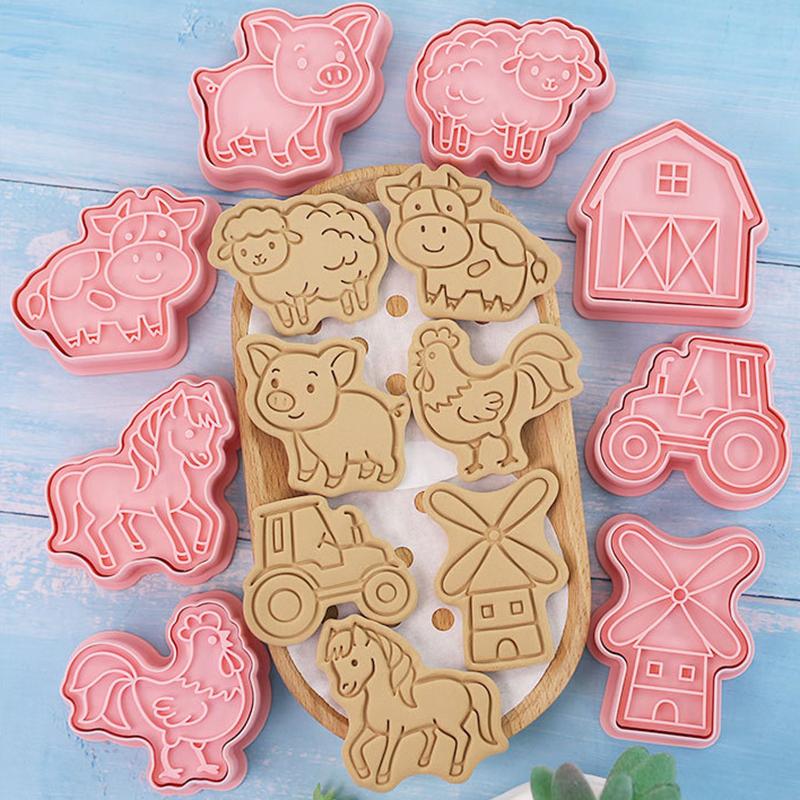 8Pcs/Set Cartoon Farm Animal Cookie Cutters Farm Party Cake Decorating Mold Fondant Frosting Biscuit Stamp Kitchen Supplies