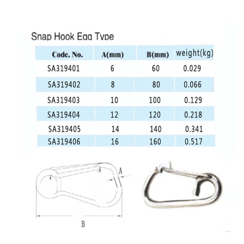 304 Stainless Steel Boat Snap Hook Eyelet Clip Rigging Carabiner for Marine Accessories Sailing Hiking