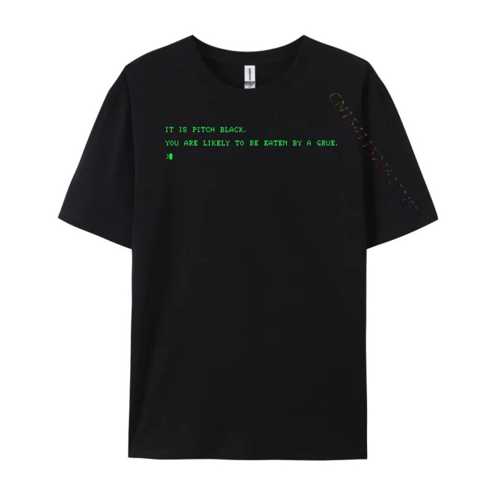 Funny 80 Grue It Is Pitch Black Computer Nerd Black Shirt Graphic Tees Man Clothes Family
