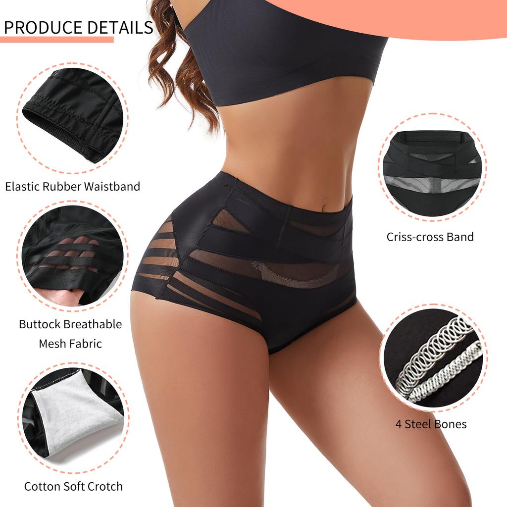 High Waisted Invisible Tummy Control Shapewear Panties for Women Stripe Lace Panty Ladies Underwear Shaping Briefs Slimming Underwear