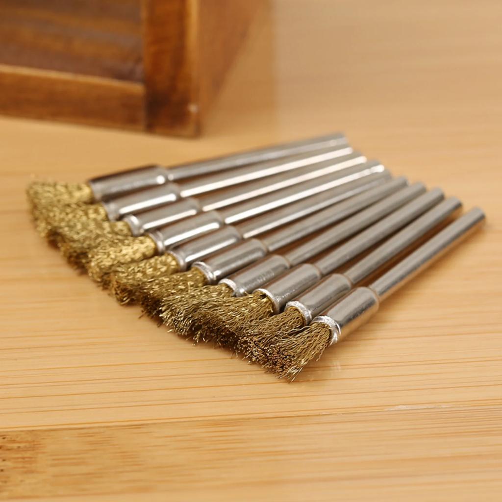 10Pcs/set 5mm Pencil Brushes Stainless Steel/Copper Wire Wheel Brush 3.17mm Shank Mandrel for Dremel Rotary Tools Abrasive Tool