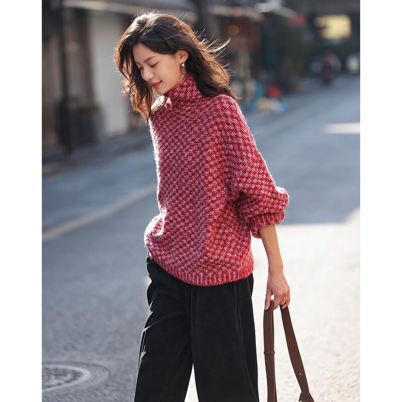 Demana Women's Cozy High-Neck Plaid Knit Sweater