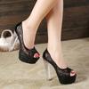Fashion Fish Mouth Sandals Fashion Transparent 2025 New Summer Mesh Women Thick High Heel Crystal Shoes