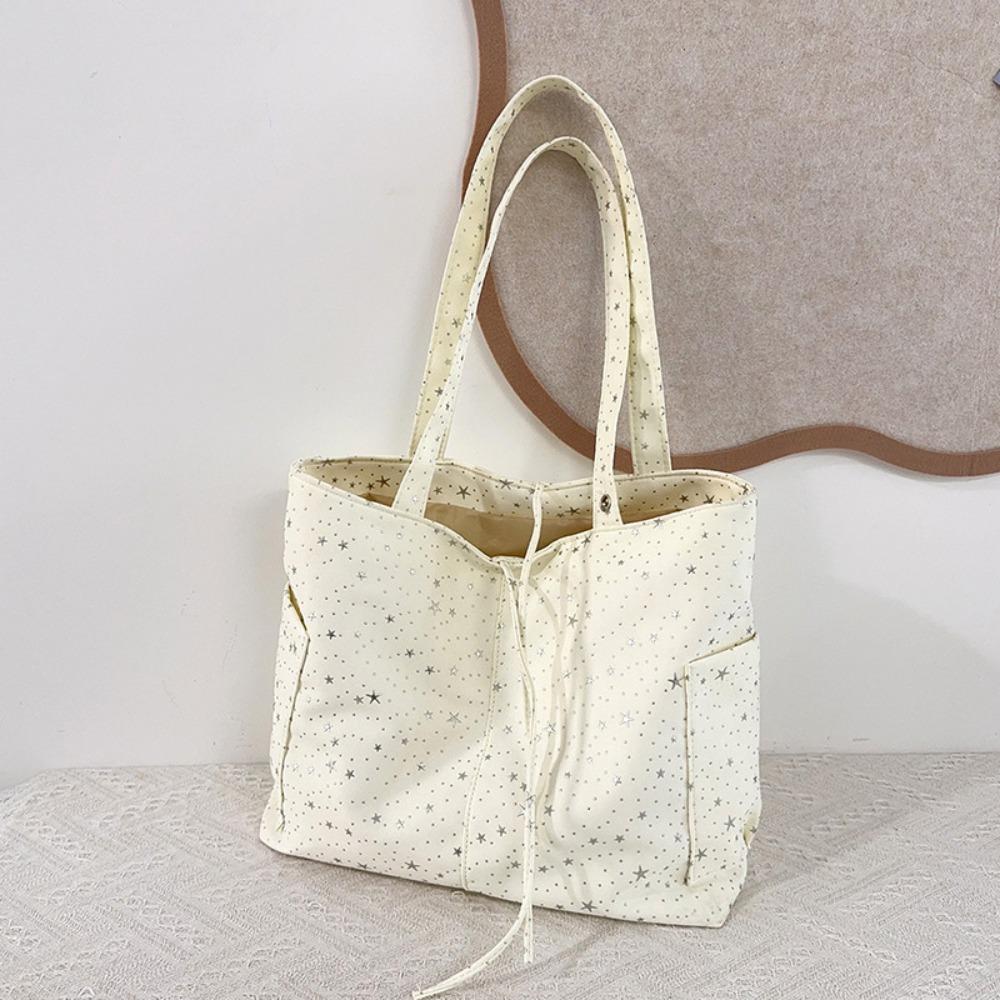 New Canvas Material Tote Bag Large Capacity Star Rhinestone Shoulder Handbag Korean Style Underarm Bag Commute