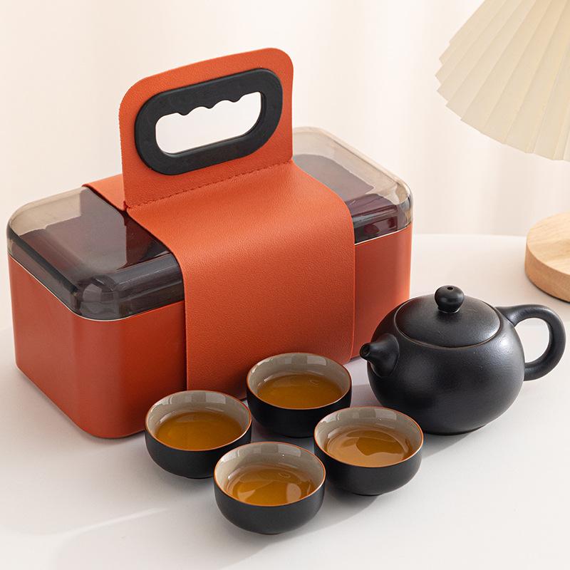 

Outdoor travel tea set Creative ceramic one pot four cups Convenient storage gift box Business gifts