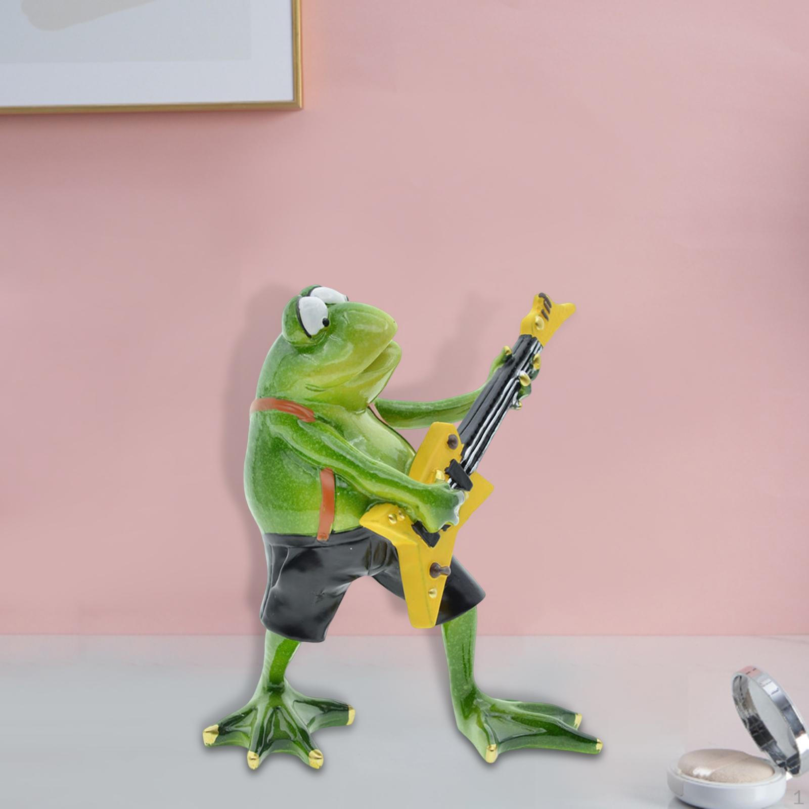 Музыкальный инструмент Лягушка Статуэтка Смола Животное Скульптура Фигурка Украшение дом и двор Патио Фея 5.31x6.10inch