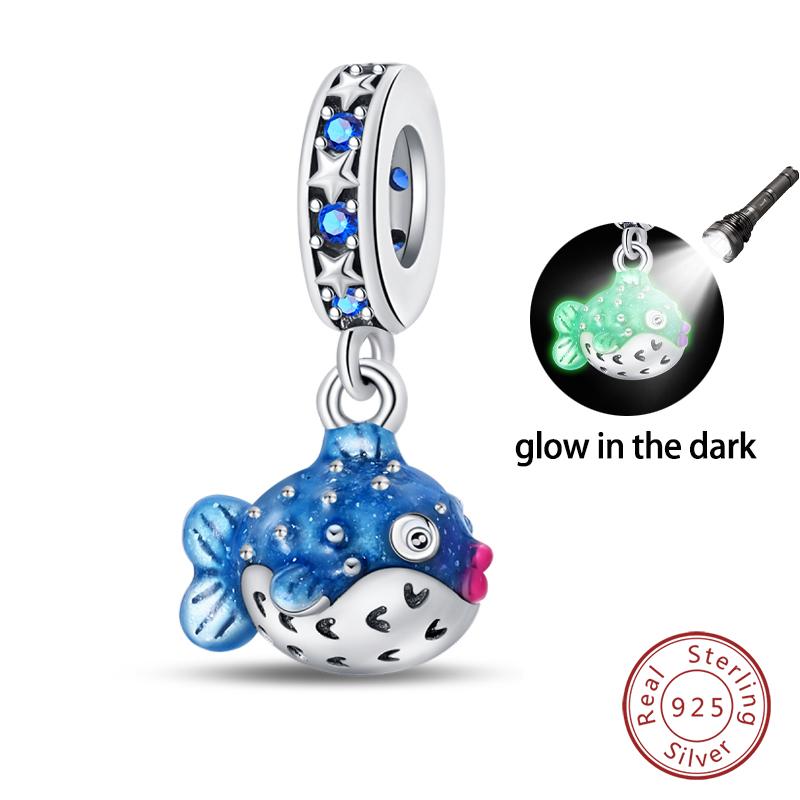 Summer Ocean Series 100% Copper Blue Luminous Jellyfish Seashells Fish Charms Beads Fit Qikaola Bracelets Jewelry