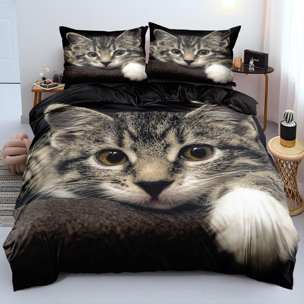 3D Pet Cat Bedding Set Cute Animal Duvet Cover 2/3 Piece Set Soft Zipper AU180 * 210 Full Size Luxury Comfortable Home Textile