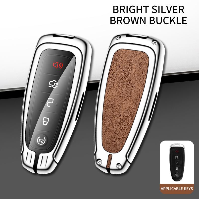 Leather Car Metal Key Case Cover for Ford Explorer Edge Escape Flex Taurus 2011 2012 2013 2014 2015 Keychain Accessories
