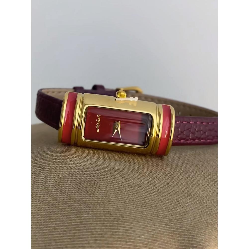 Vintage Slim Rectangle Quartz Watch for Women Elegant Leather Strap Small Bar Wristwatch Minimalist Luxury Daily Dress Ladies Watch