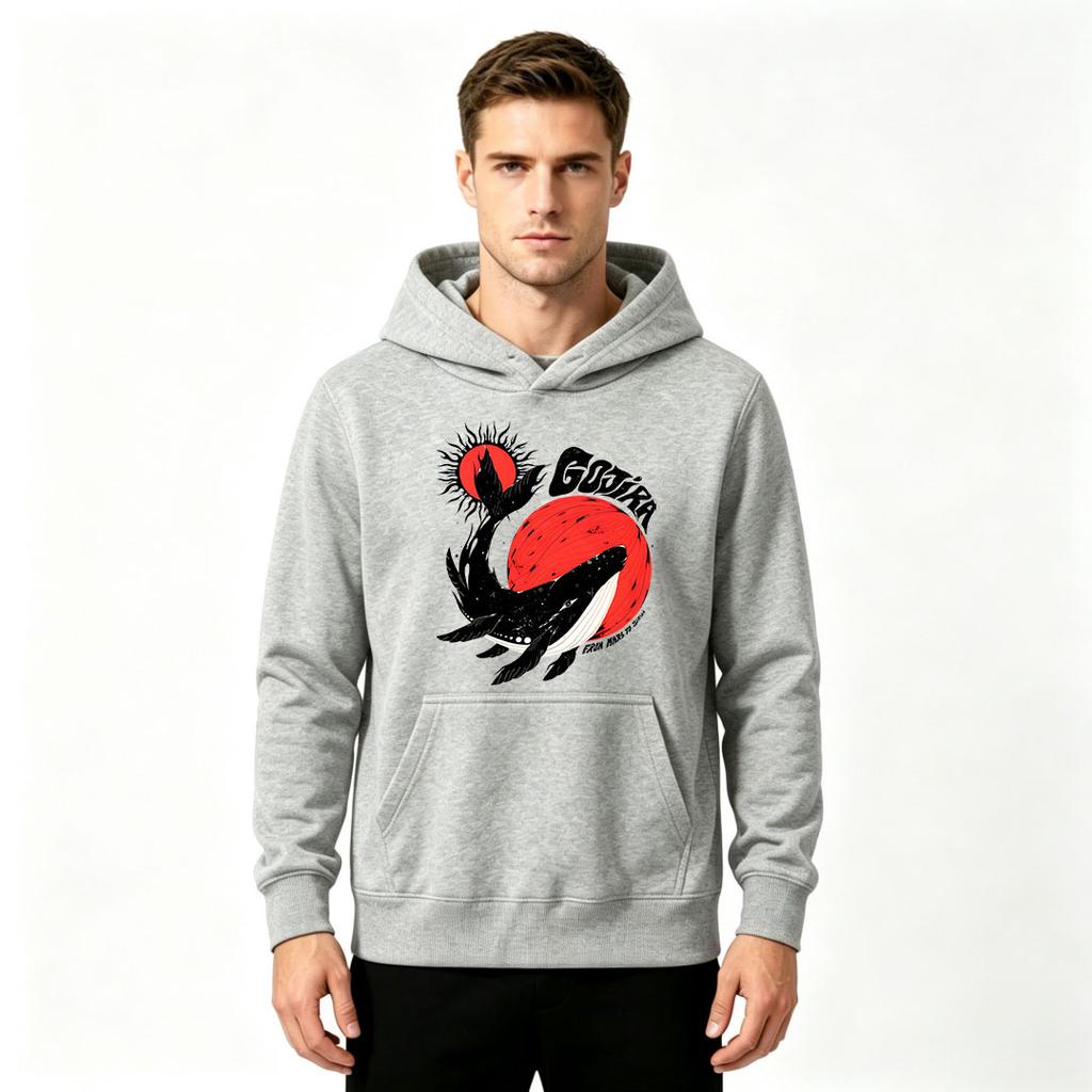 Men's Orca Whale Red Sun Print Casual Pullover Hoodie Long Sleeve Lightweight Hooded Sweatshirt