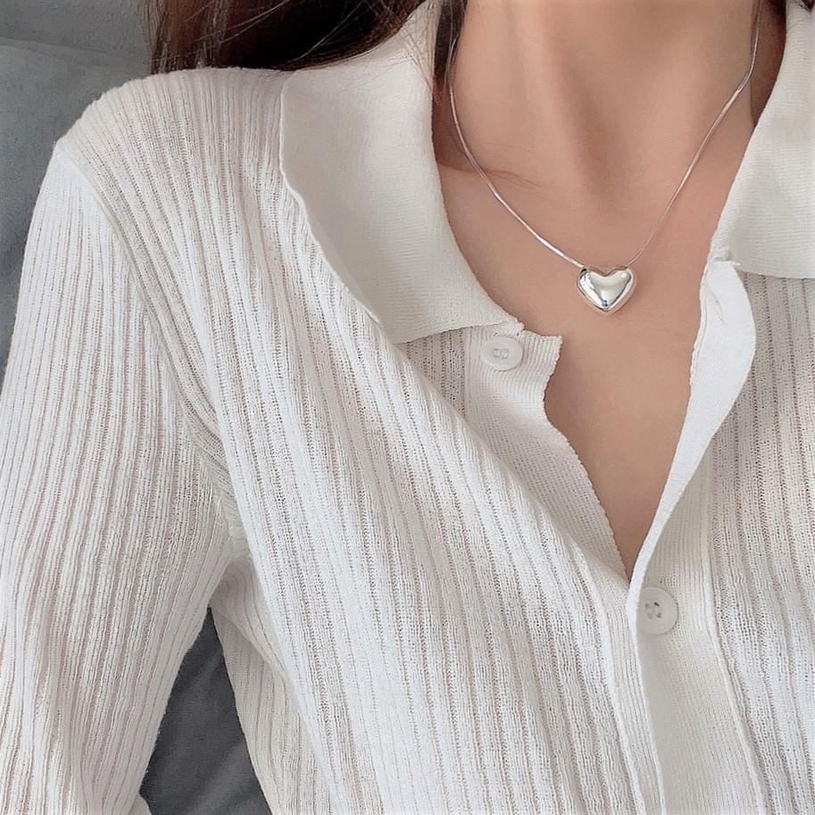 Three-Dimensional Glossy Love Necklace Female Niche Simple Heart-Shaped Peach Heart Neck Chain Collarbone Chain